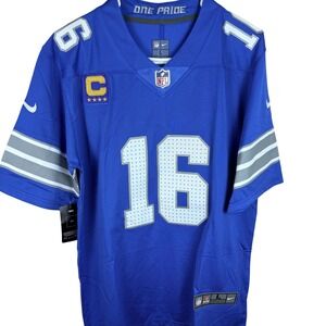 Nike Jared Goff Detroit Lions Jersey Mens Large Blue NFL Captain Patch 16 NEW
